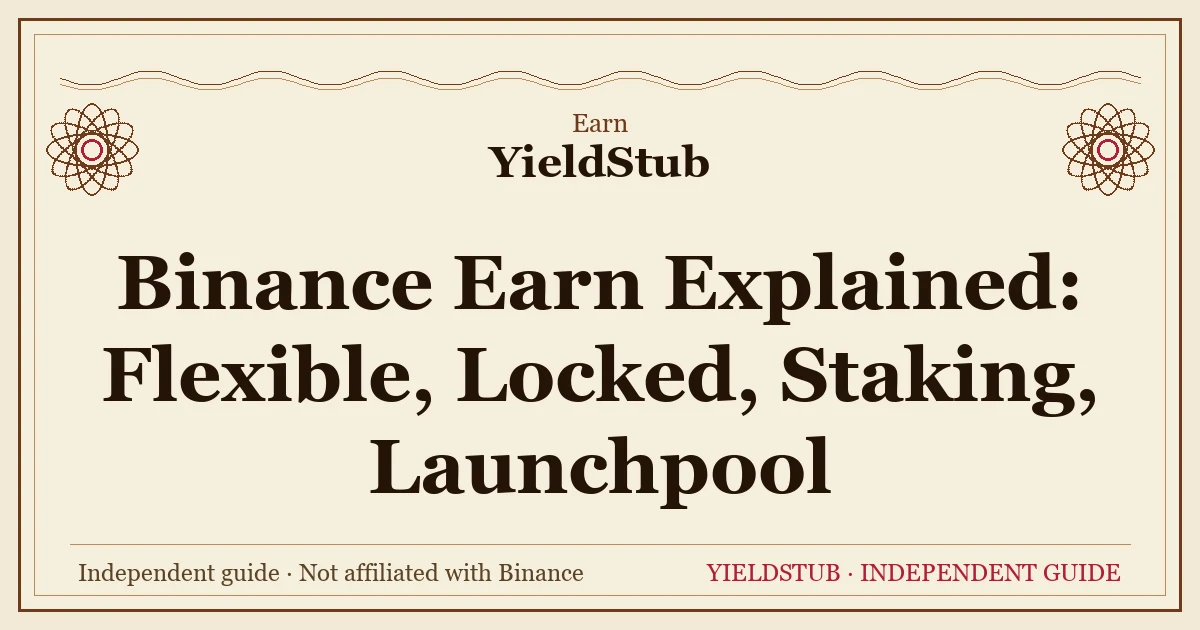 Diagram of five ways Binance lets coins earn yield: Flexible, Locked, Staking, Launchpool, Dual Investment